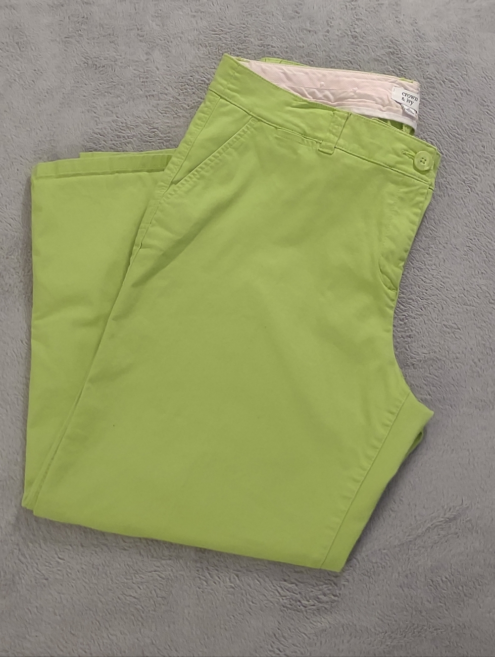 Women's Lime Green Stretch Chino Capri Pants